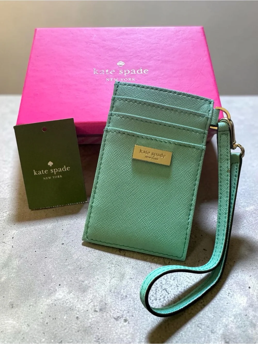 kate spade Mint Green Cardholder Wristlet with box and tags